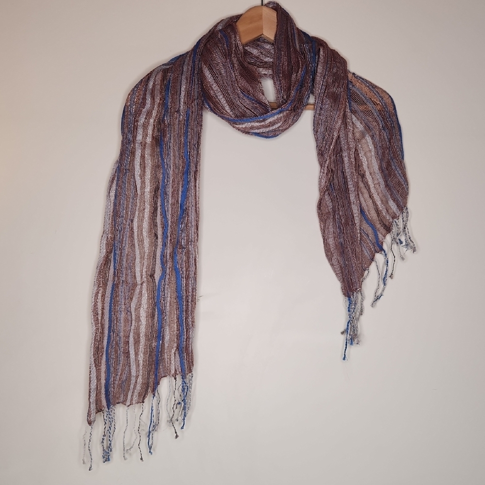 Striped Brown and Blue Scarf - Picture 1 of 3